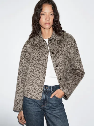 Massimo Dutti Short Wool Blend Animal Print Coat In Gray