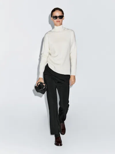 Massimo Dutti Crepe Trousers With Seam Detail In Black