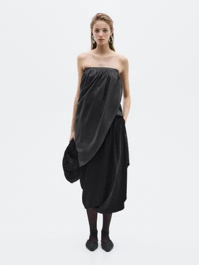 Massimo Dutti Draped Crepe Midi Skirt In Black