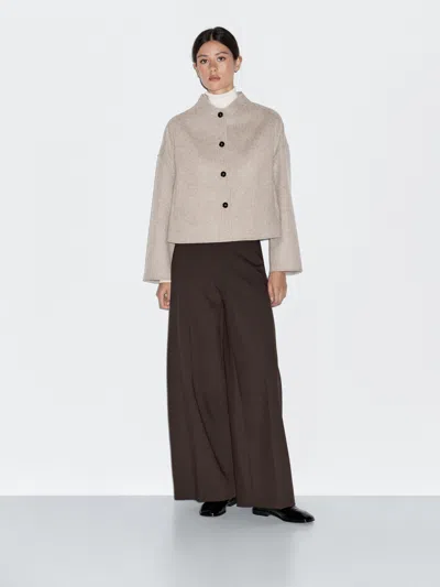 Massimo Dutti Short Wool Blend Coat With High Collar In Neutral