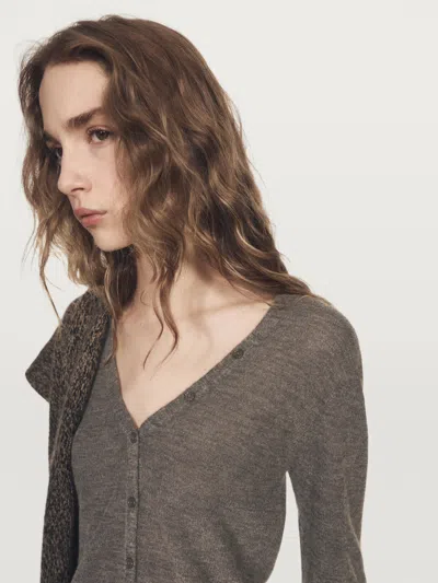 Massimo Dutti Wool Blend Cardigan With V In Gray