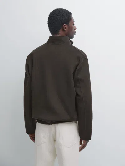 Massimo Dutti Wool Blend High Neck Jacket In Green