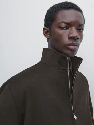 Massimo Dutti Wool Blend High Neck Jacket In Green