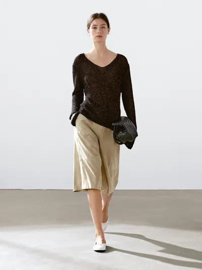 Massimo Dutti Mouliné Cotton Blend Knit Sweater In Brown