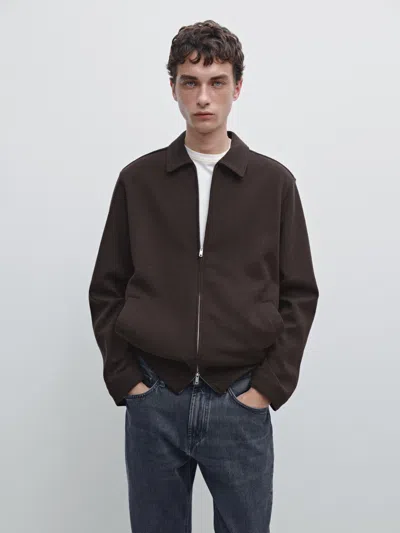 Massimo Dutti Short Double Wool Blend Jacket In Brown