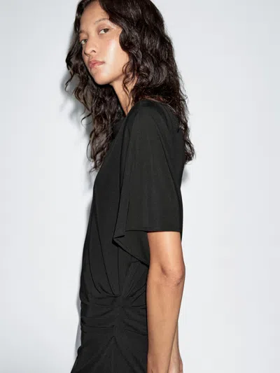 Massimo Dutti Midi Dress With Gathered Detail In Black