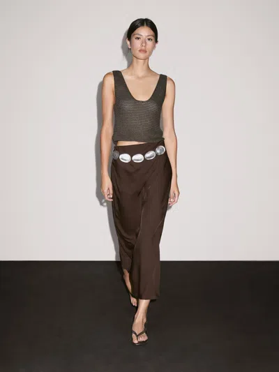 Massimo Dutti Flowing Satin Midi Skirt In Brown