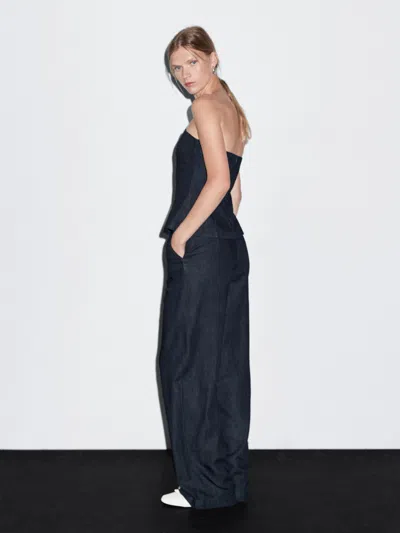 Massimo Dutti Strapless Denim Top In Blue