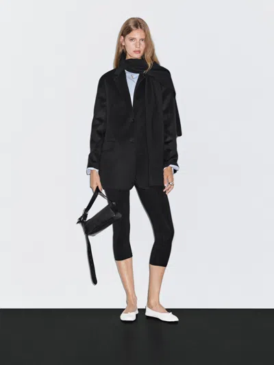 Massimo Dutti Wool Blend Blazer With Scarf In Black
