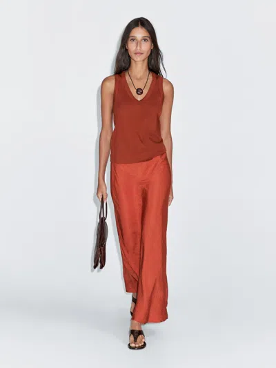 Massimo Dutti Long Flared Satin Skirt In Red