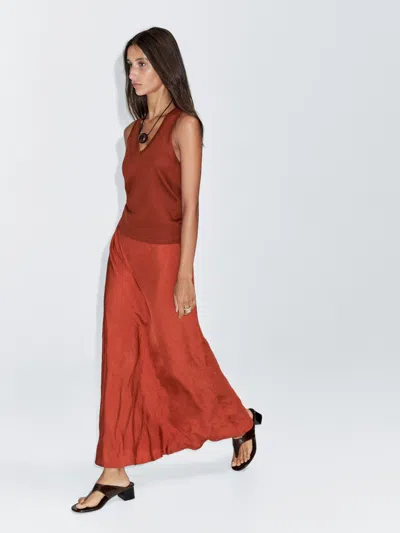 Massimo Dutti Long Flared Satin Skirt In Red