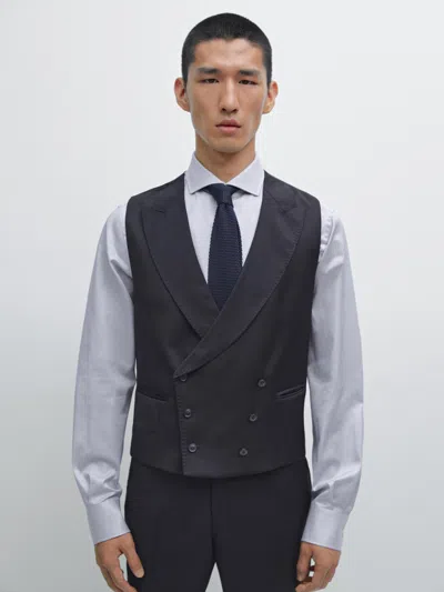 Massimo Dutti Plain 100% Wool Suit Waistcoat In Gray