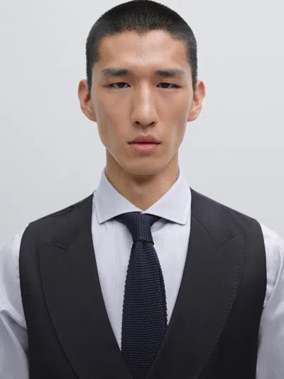 Massimo Dutti Plain 100% Wool Suit Waistcoat In Gray