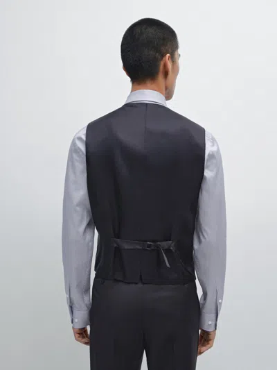 Massimo Dutti Plain 100% Wool Suit Waistcoat In Gray