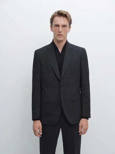 Massimo Dutti 100% Wool Check Suit Blazer In Black
