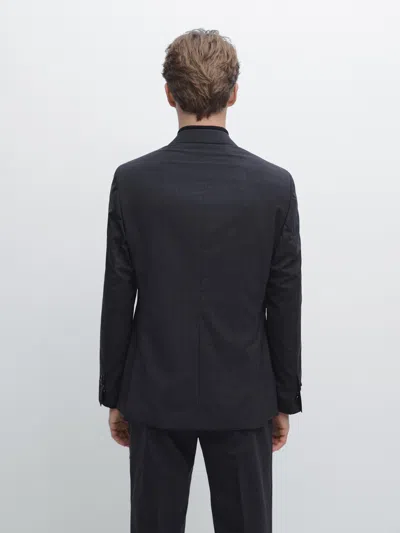 Massimo Dutti 100% Wool Check Suit Blazer In Black