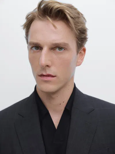 Massimo Dutti 100% Wool Check Suit Blazer In Black