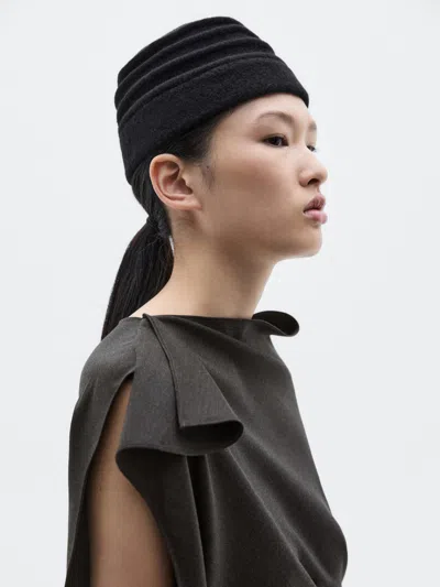 Massimo Dutti Long Dress With Neck Detail In Gray