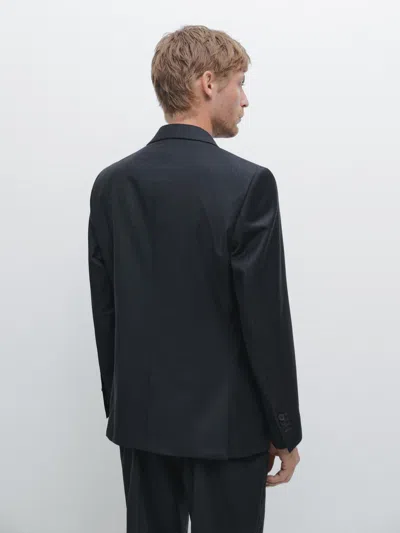 Massimo Dutti Micro Textured Weave Suit Blazer In Black