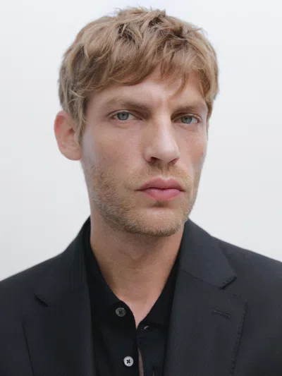 Massimo Dutti Micro Textured Weave Suit Blazer In Black