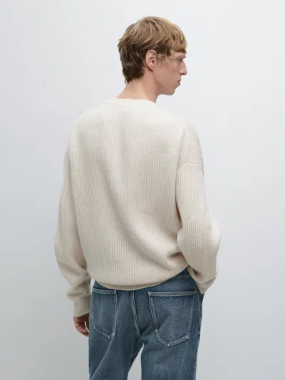 Massimo Dutti Crew Neck Ribbed Sweater In White