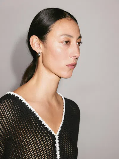 Massimo Dutti 100% Cotton Openwork Crochet Sweater In Black