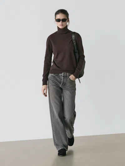 Massimo Dutti Wool Blend High Neck Sweater In Brown