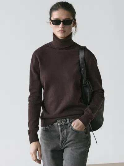 Massimo Dutti Wool Blend High Neck Sweater In Brown