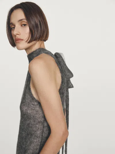 Massimo Dutti Alpaca And Wool Knit Halterneck Top In Gray