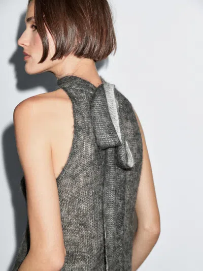 Massimo Dutti Alpaca And Wool Knit Halterneck Top In Gray