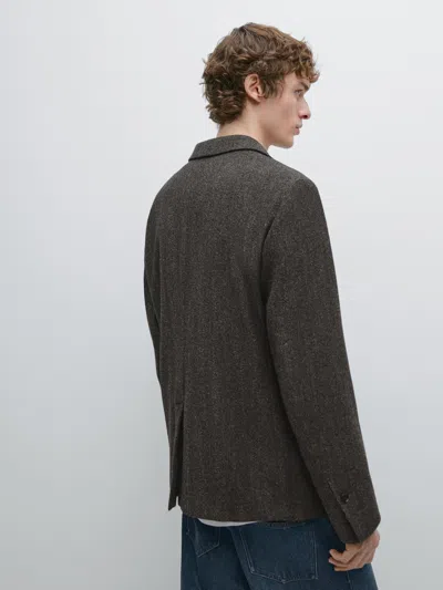 Massimo Dutti Herringbone Wool Blend Blazer In Gray
