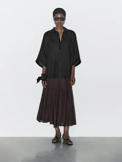 Massimo Dutti 100% Ramie Batwing Sleeve Shirt In Black