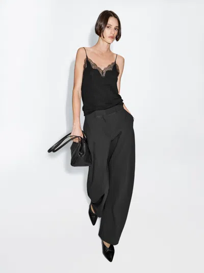 Massimo Dutti Camisole Top With Lace Detail In Black