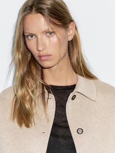 Massimo Dutti Short Wool Blend Coat In White