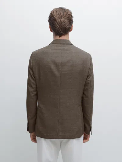 Massimo Dutti 100% Wool Textured Blazer In Brown