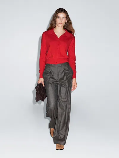 Massimo Dutti 100% Wool Knit Cardigan In Red