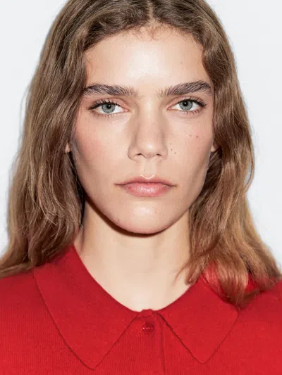 Massimo Dutti 100% Wool Knit Cardigan In Red