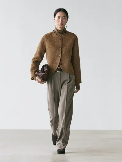 Massimo Dutti Alpaca And Wool Knit Cardigan With Brushed Finish In Green