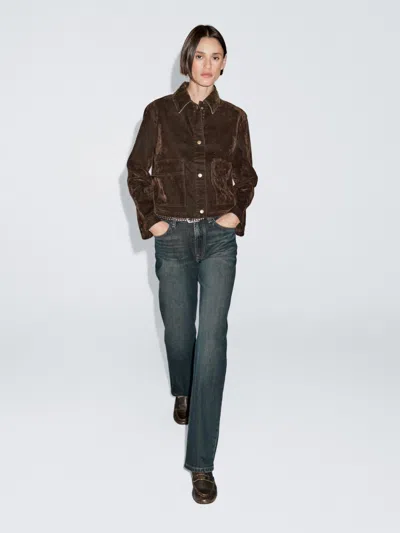 Massimo Dutti Short Denim Jacket With Pockets And Flocked Finish In Brown