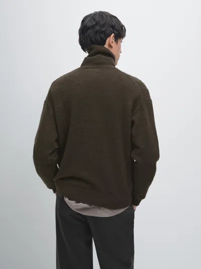 Massimo Dutti Wool Blend Knit Sweater With High Neck In Animal Print