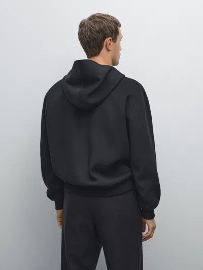 Massimo Dutti Double Wool Blend Hooded Jacket In Blue