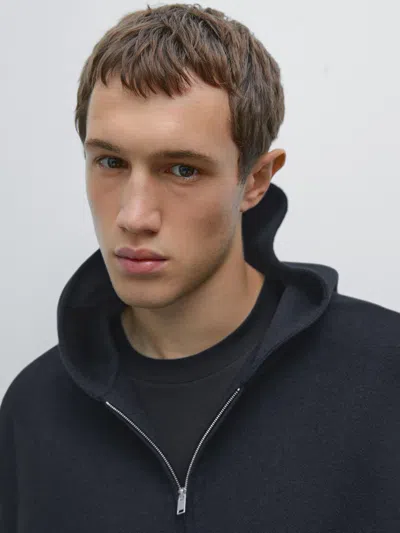 Massimo Dutti Double Wool Blend Hooded Jacket In Blue