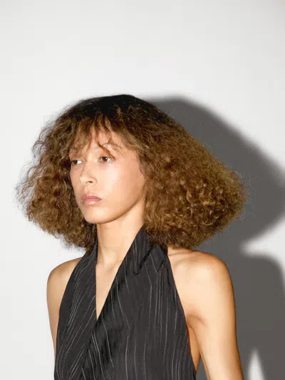 Massimo Dutti Halter Top With Stripe Print Detail In Animal Print