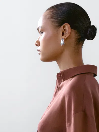 Massimo Dutti Flowing Ramie Blend Shirt In Animal Print