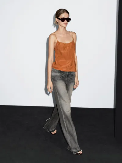 Massimo Dutti Flowing Top With Draped Detail In Animal Print