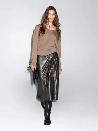 Massimo Dutti Nappa Leather Wraparound Midi Skirt In Black