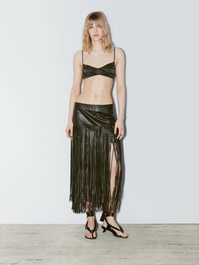 Massimo Dutti Satin Triangle Bra With Elasticated Detail In Multi