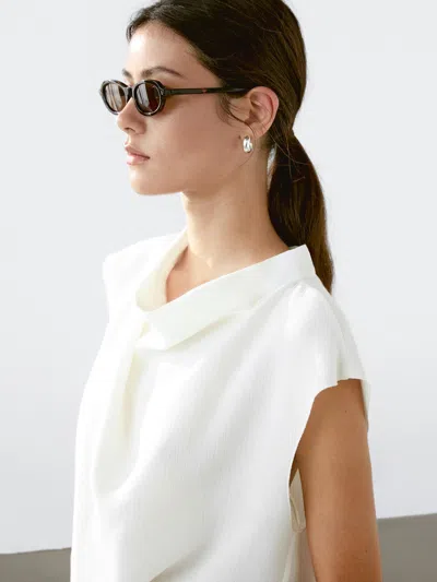 Massimo Dutti Flowing Blouse With Draped Collar In Multi