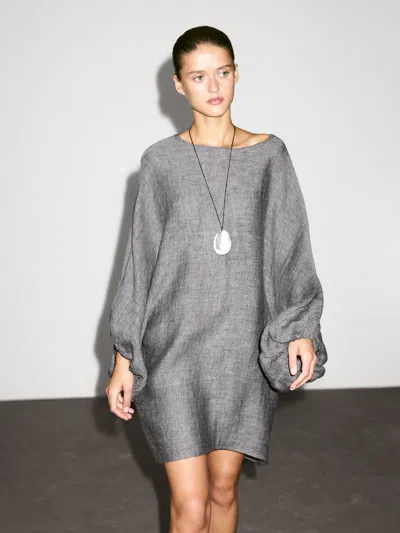 Massimo Dutti 100% Linen Short Dress With Sleeve Detail In Multi