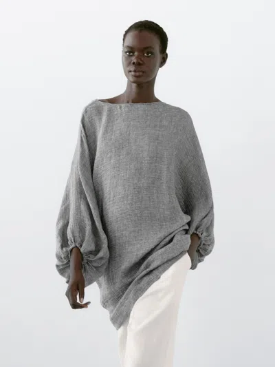 Massimo Dutti 100% Linen Short Dress With Sleeve Detail In Multi